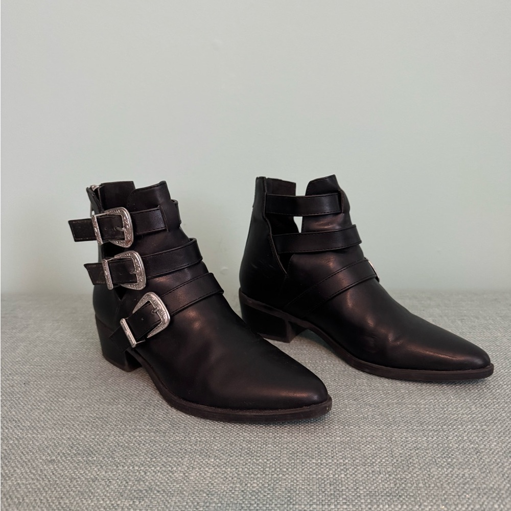 Madden Girl Black Buckle Ankle Booties - Picture 2 of 8